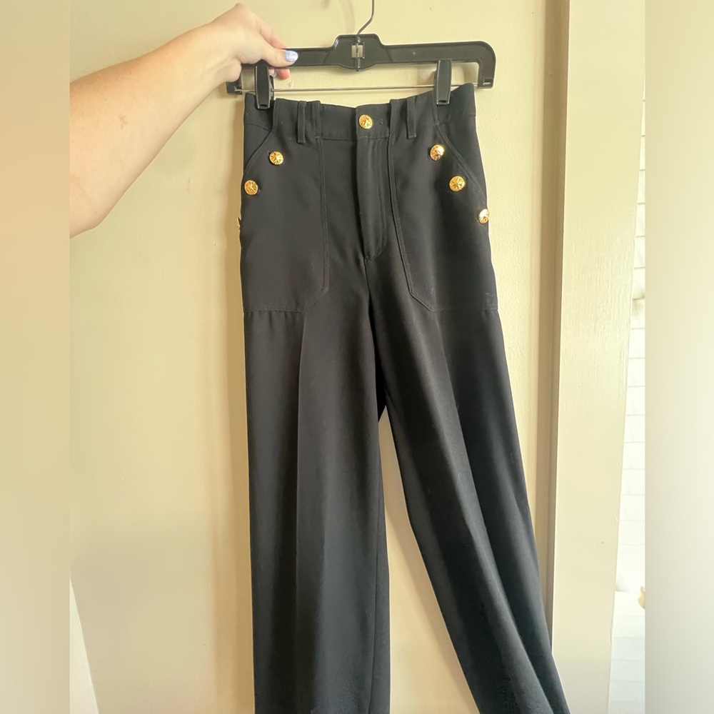 Like new Zara Black wide leg pants with Gold button Accents